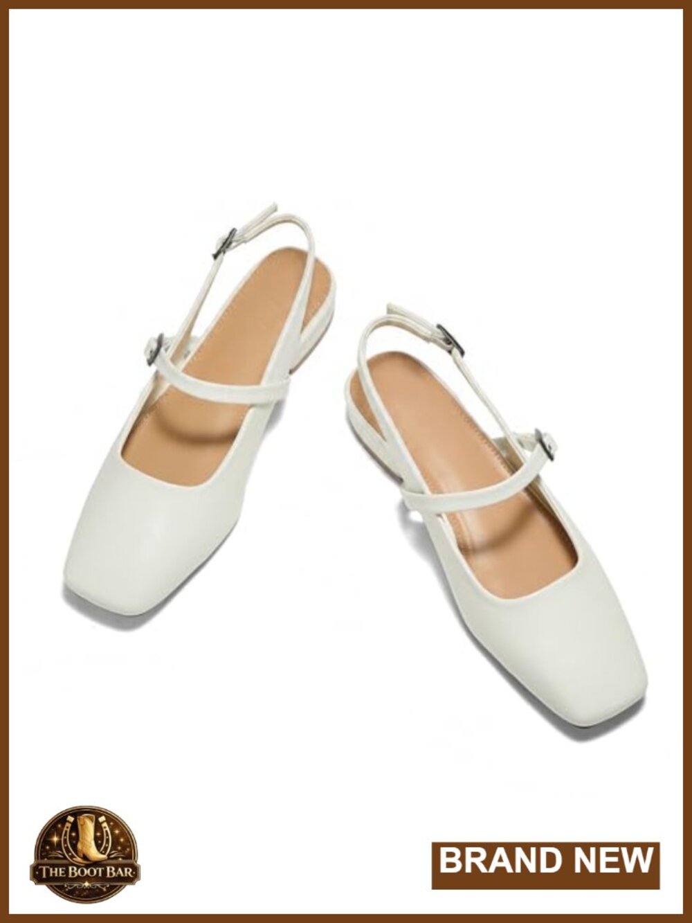 Women's Slingback Square Toe Mules Lambskin Insole Slip On Flats Adjustable